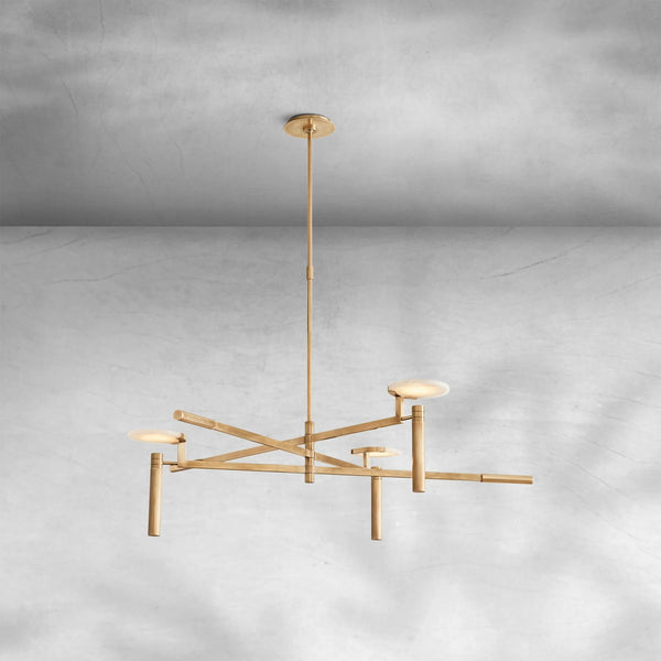 Round Stacked Alabaster Disc Steel Frame Chandelier