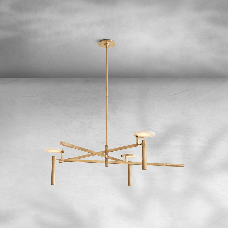Round Stacked Alabaster Disc Steel Frame Chandelier