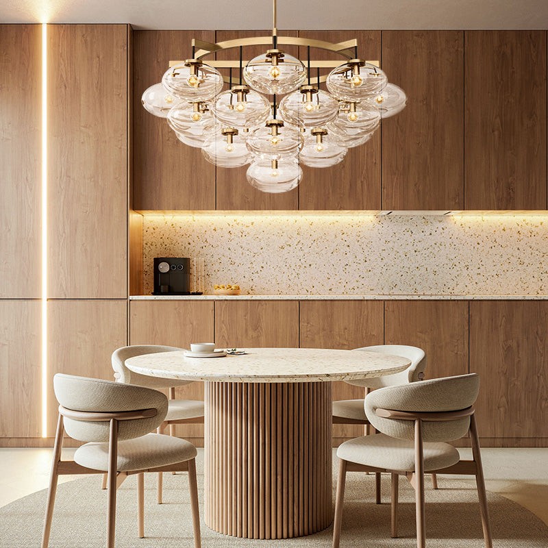 Round Steel Frame Chandelier with Hanging Oval Glass Globes