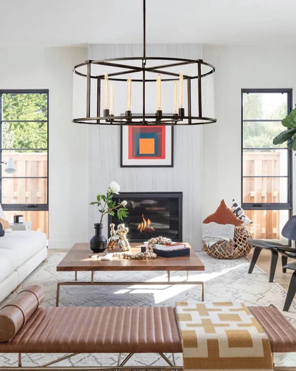 Round Steel Frame Glass Lantern Chandelier