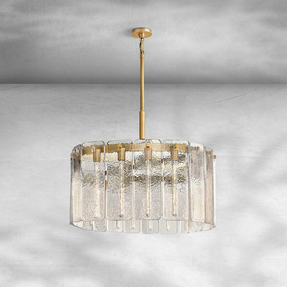 Round Steel Ring Chandelier with Cast Glass Panels
