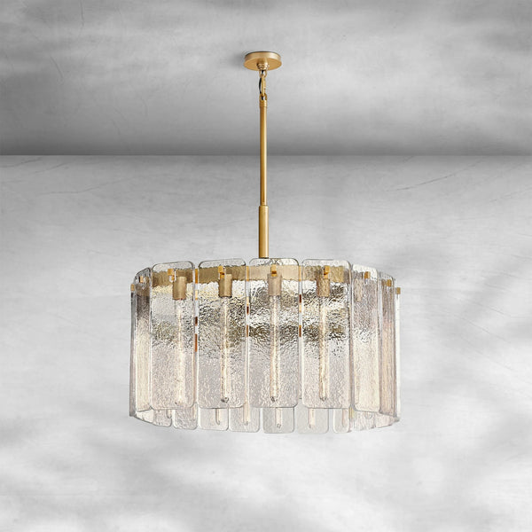 Round Steel Ring Chandelier with Cast Glass Panels