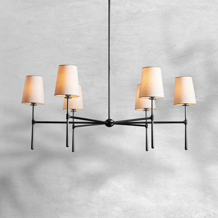 Round Steel Ring Chandelier with Linen Shades