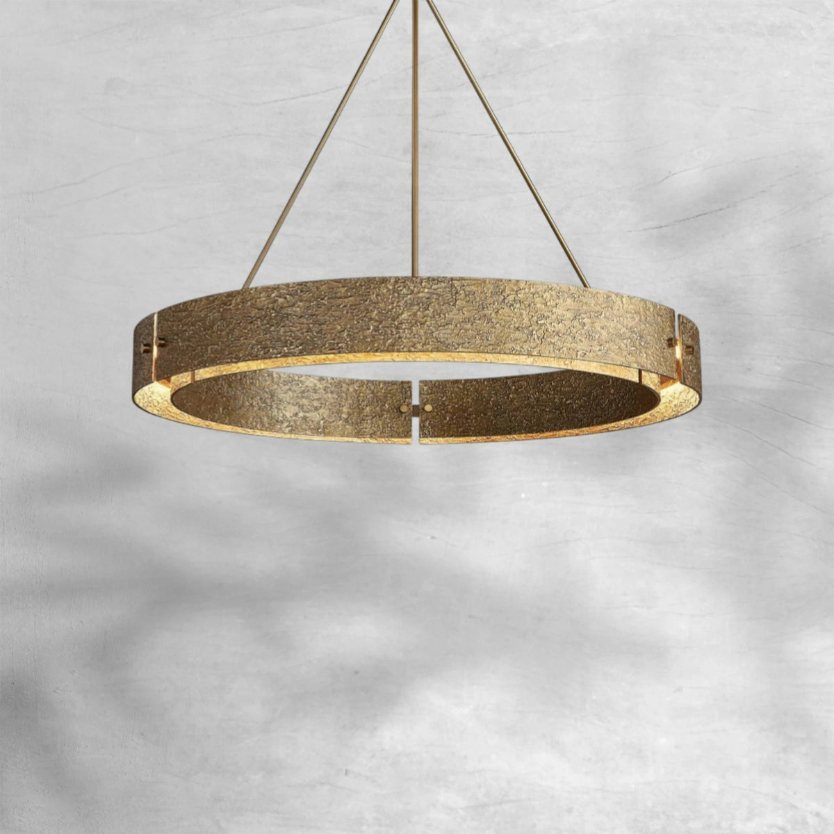 Round Textured Cast Brass Ring Chandelier