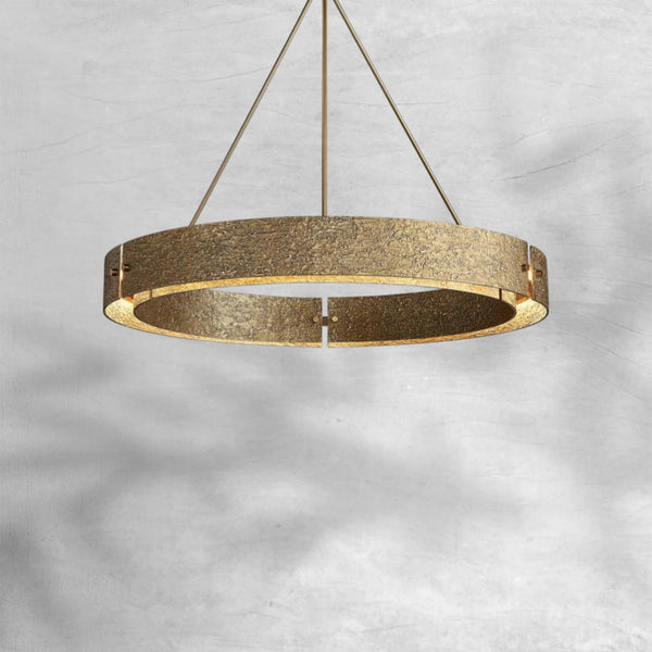 Round Textured Cast Brass Ring Chandelier