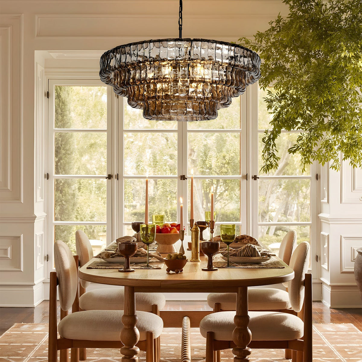 Round Textured Glass and Brass Globe Chandelier