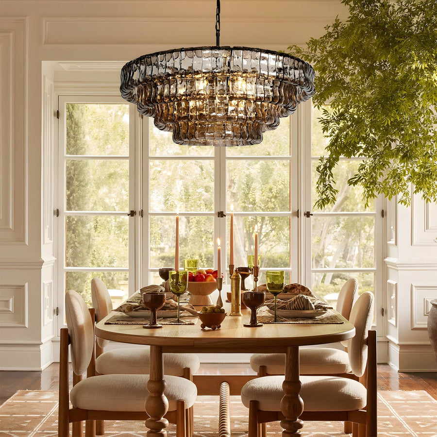 Round Textured Glass and Brass Globe Chandelier