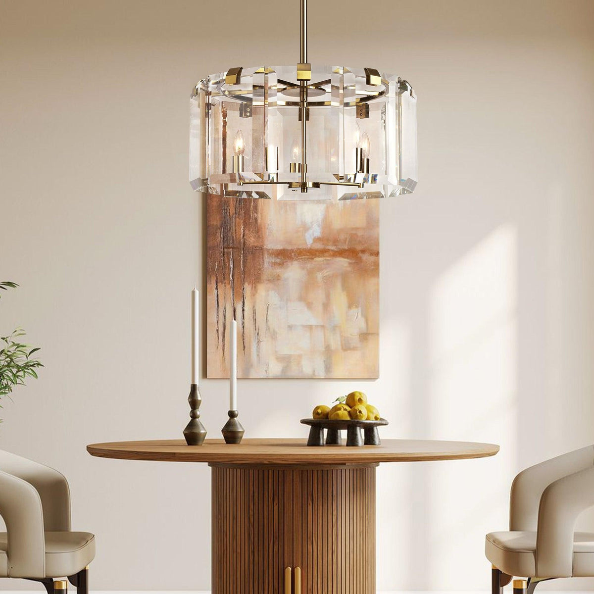 Round Thick Crystal and Iron Ring Chandelier