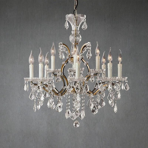 Round Tiered Crystal and Antiqued Brass Chandelier