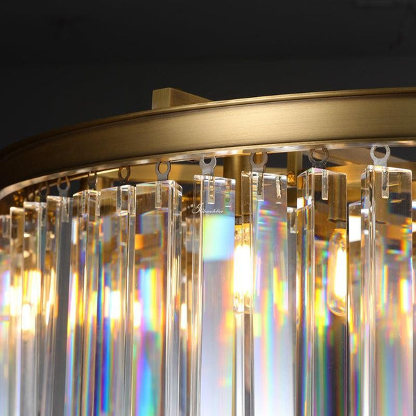 Round Tiered Faceted Glass Prism Iron Chandelier