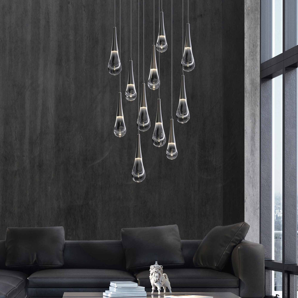 Round Tiered Glass Drop Cluster Chandelier