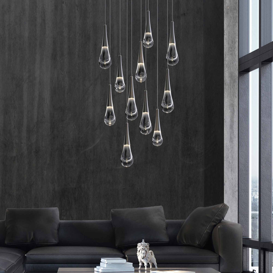 Round Tiered Glass Drop Cluster Chandelier