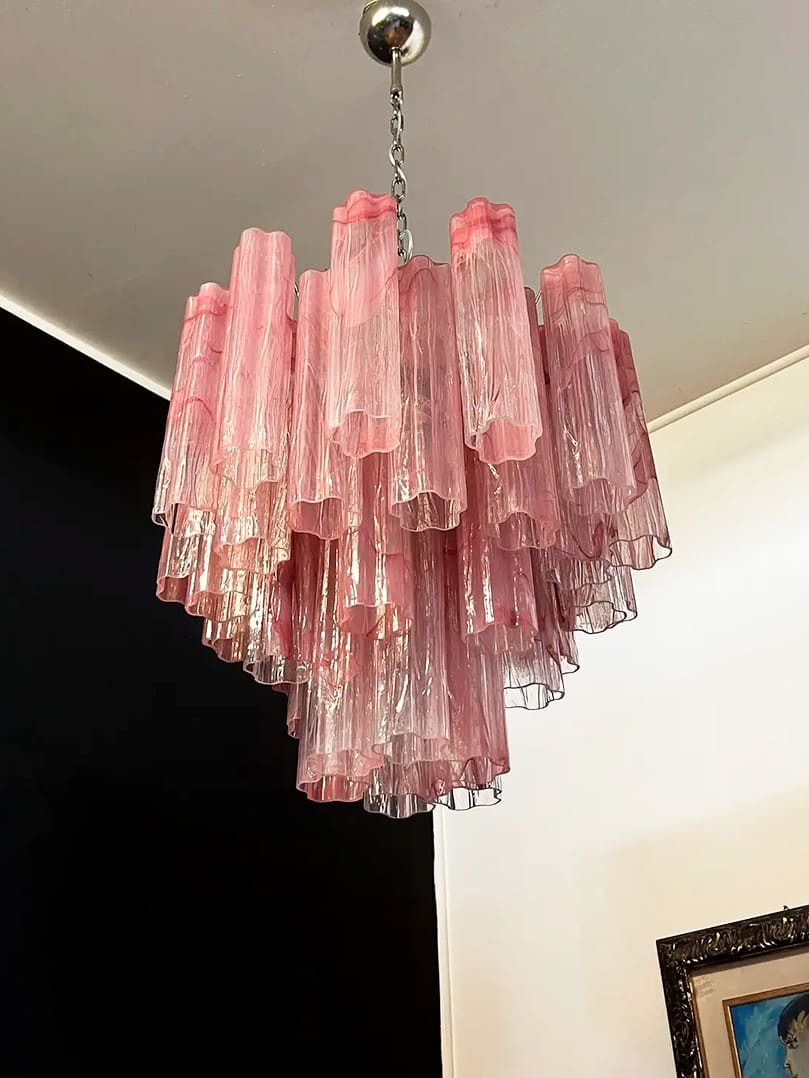 Rounded Cluster Pink Glass Tube Chandelier