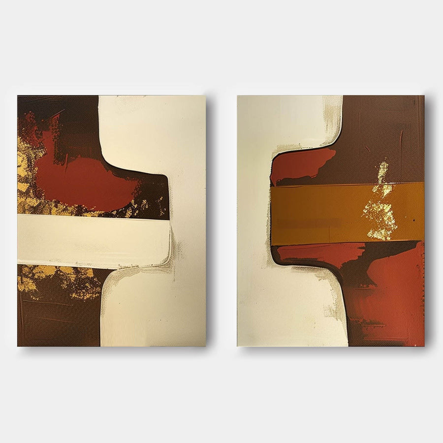 Rust and Cream Mirrored Abstract Pair