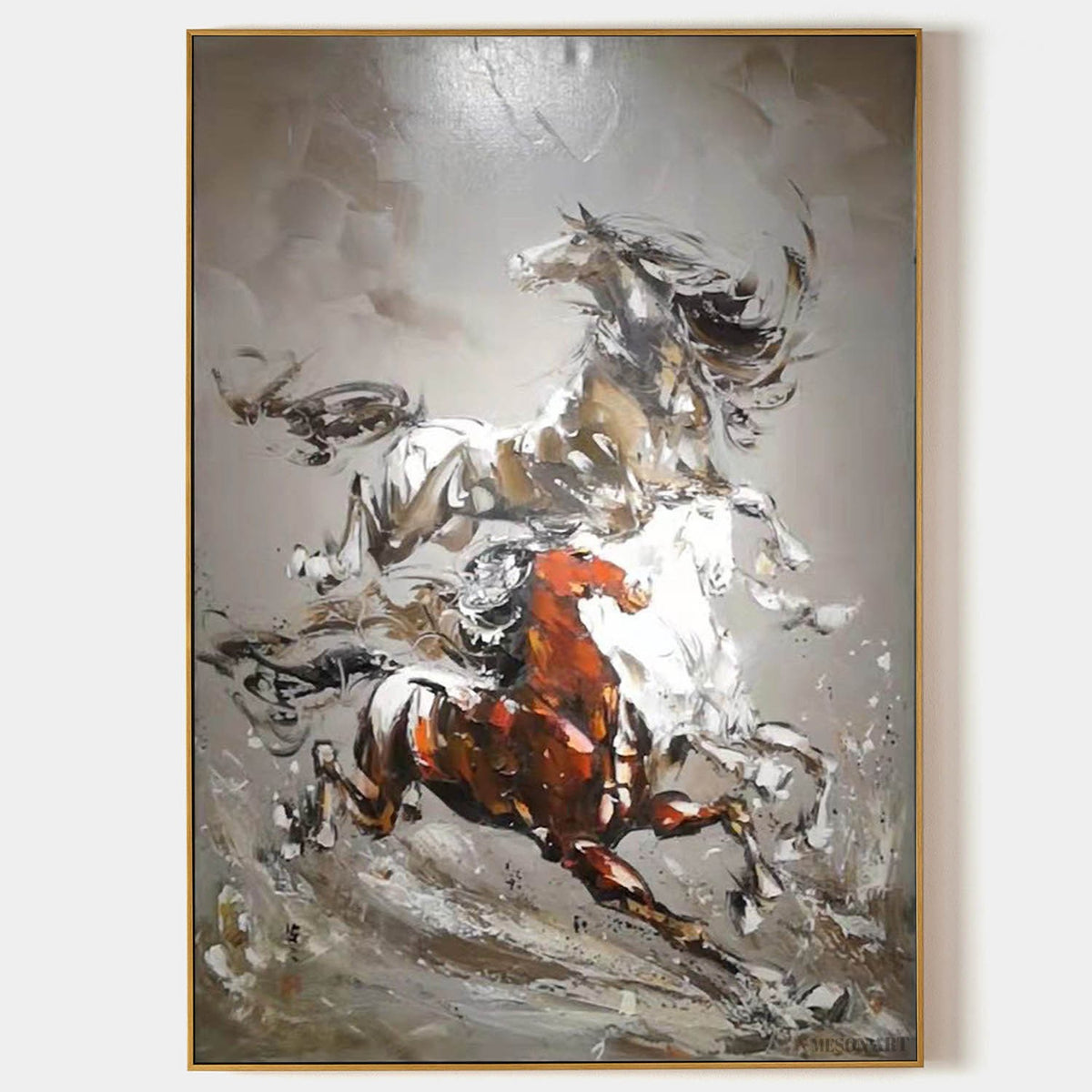 Rust and White Horses in Motion