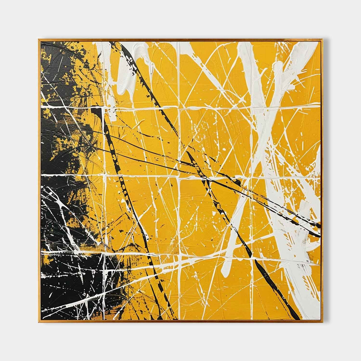 Saffron Grid with Black and White Drips