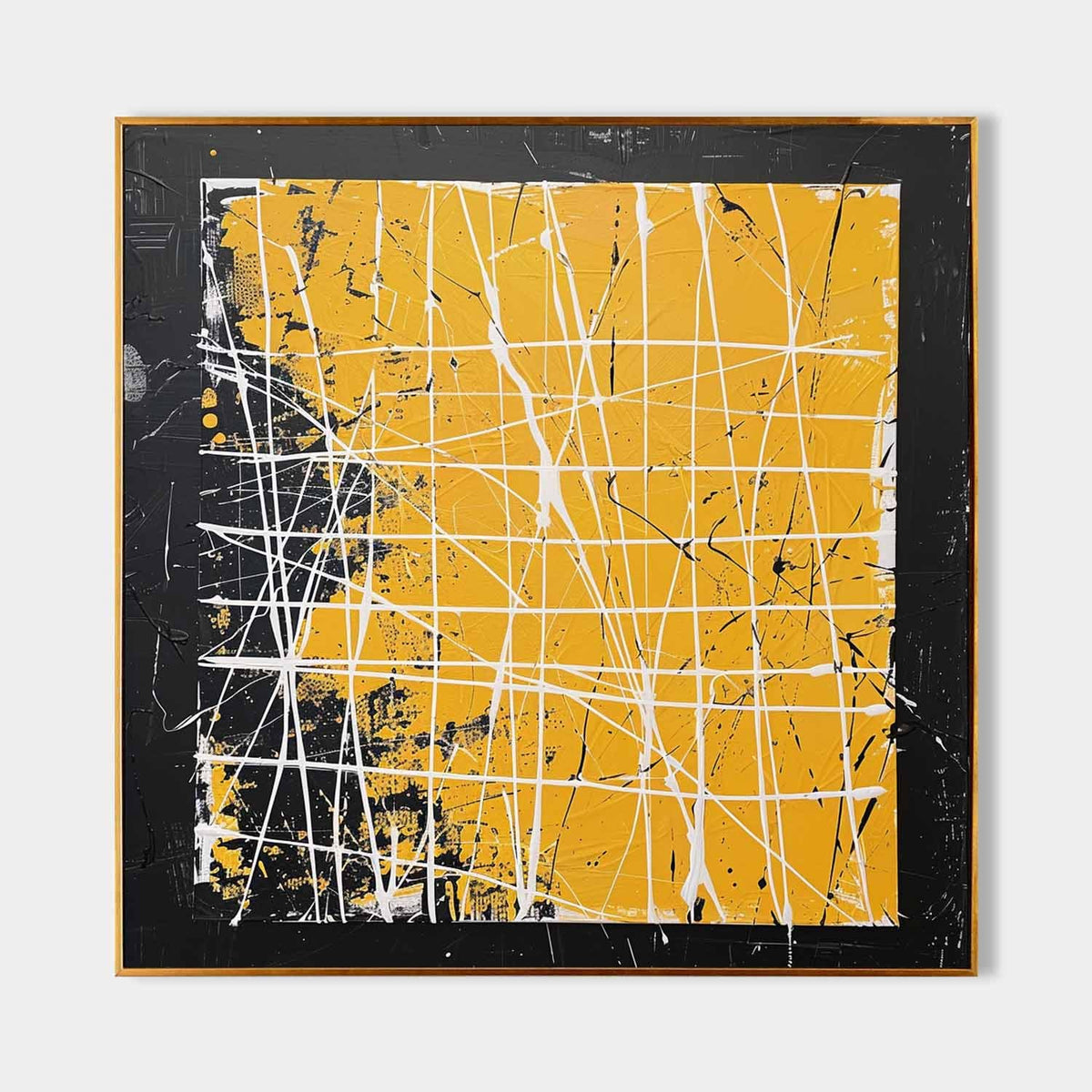 Saffron Grid with Poured White Lines