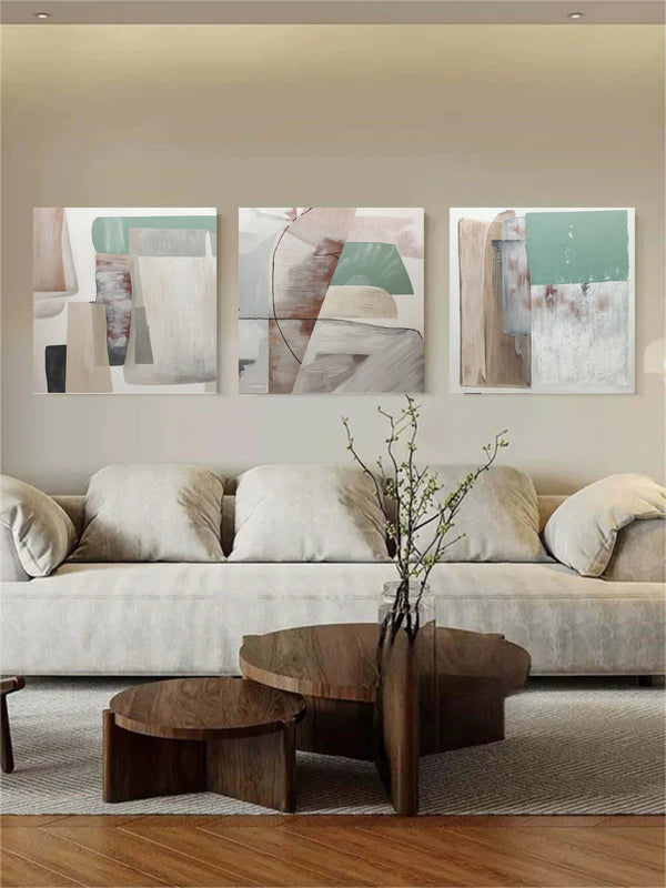 Sage and Blush Abstract Triptych