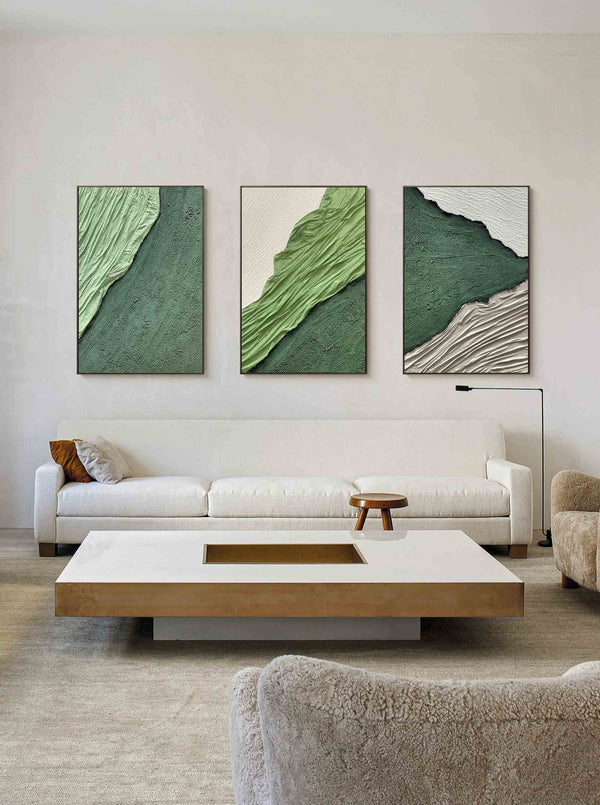 Sage and Forest Green Textured Triptych
