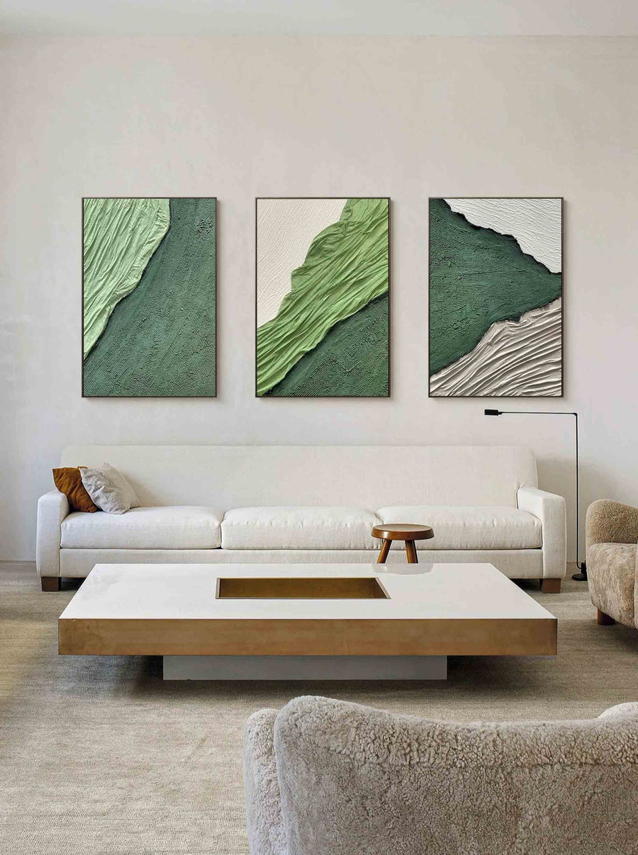 Sage and Forest Green Textured Triptych