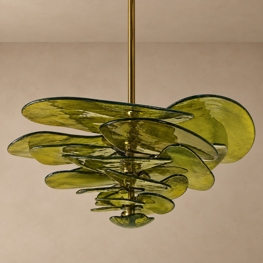 Sage Green Glass Petal Cluster Chandelier