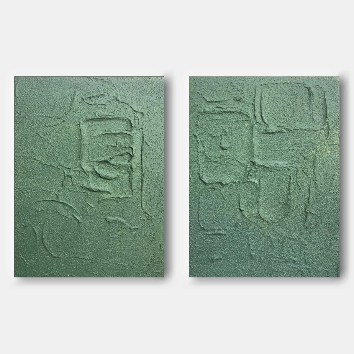 Sage Green Plaster Relief Diptych
