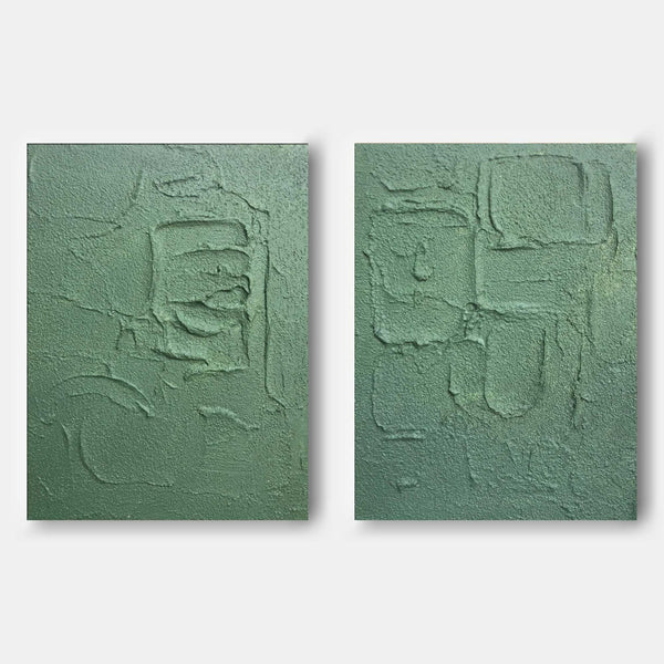 Sage Green Plaster Relief Diptych