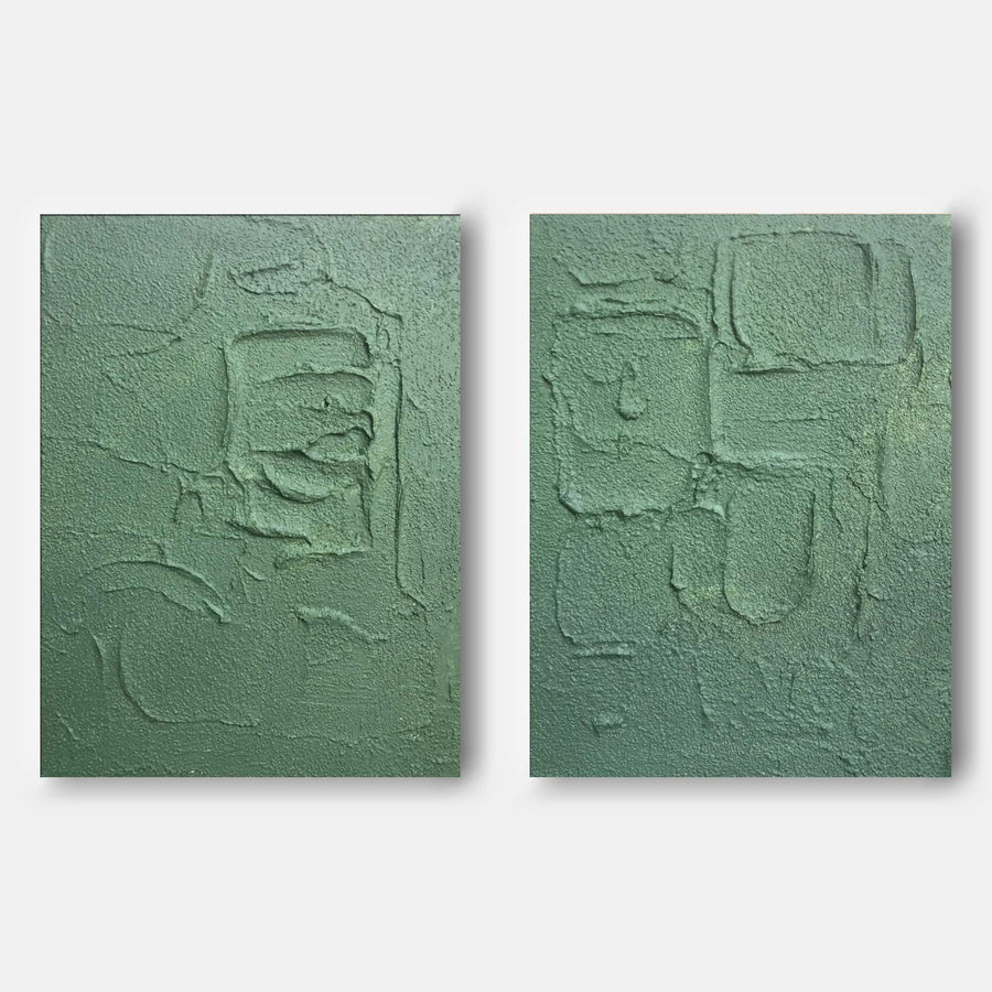 Sage Green Plaster Relief Diptych