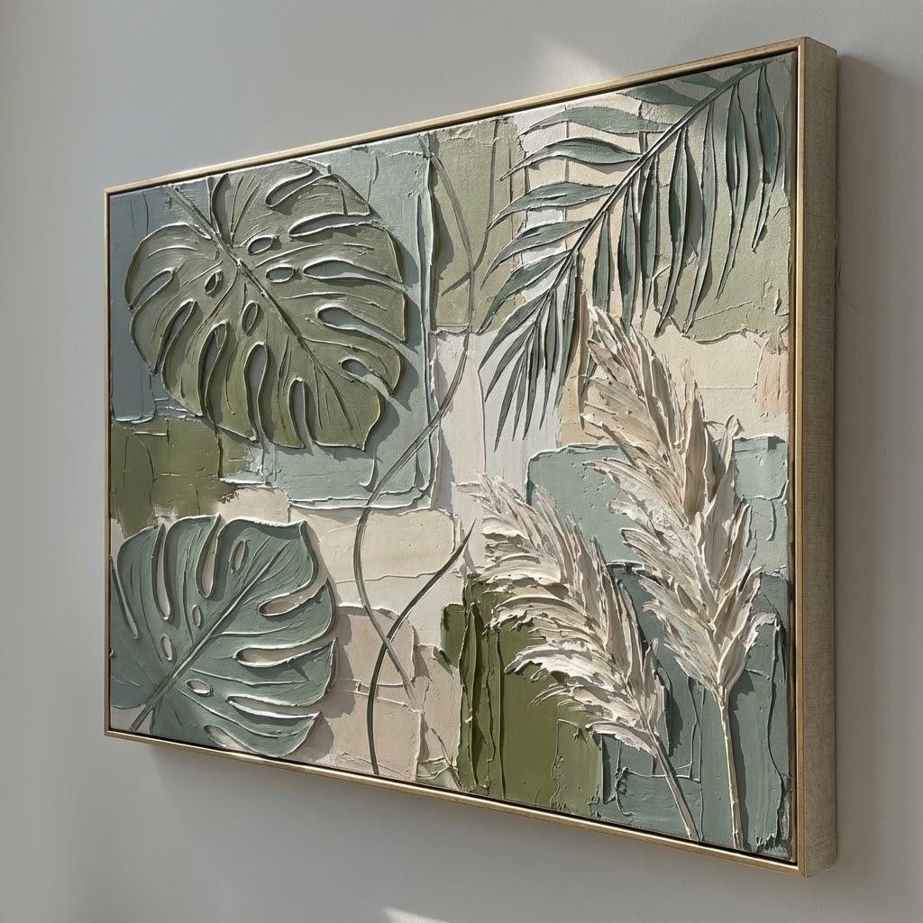 Sage Monstera and Pampas Relief