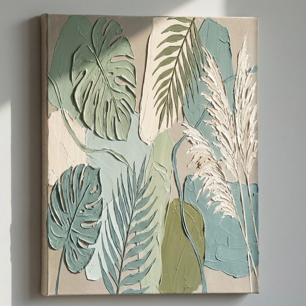 Sage Monstera and Pampas Relief