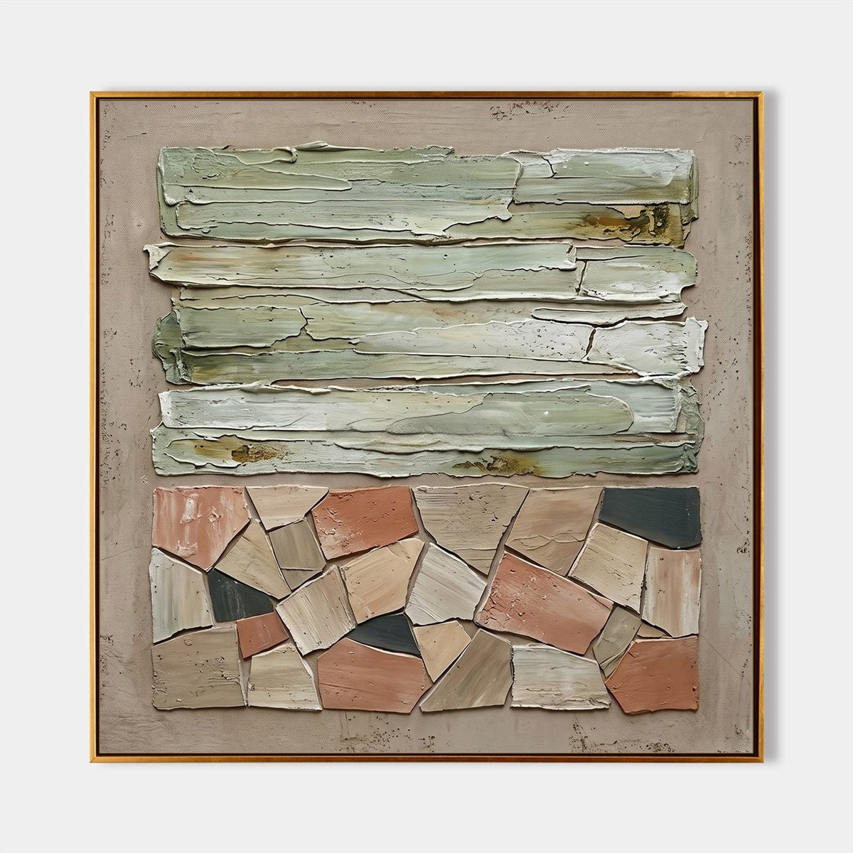 Sage Planks Over Terracotta Mosaic
