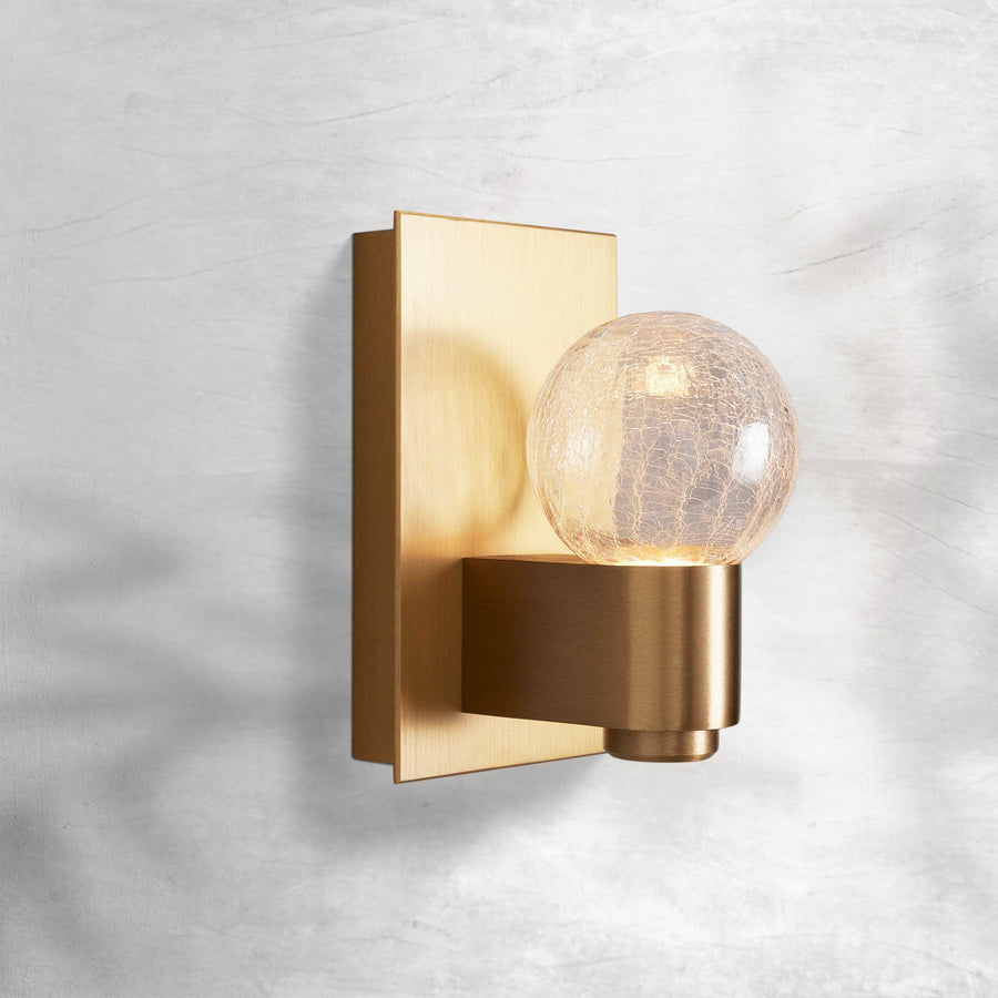 Satin Brass Arm Glass Globe Wall Sconce