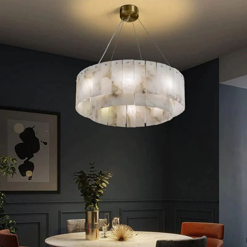 Scalloped Alabaster Globe Chandelier with Brass Frame