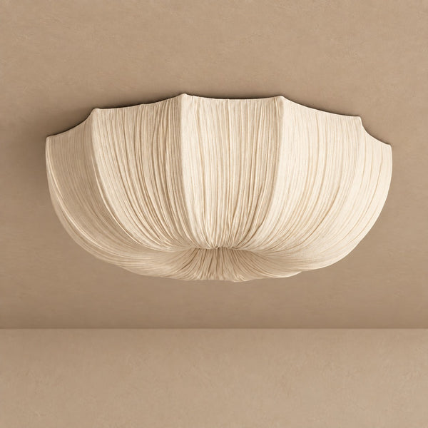 Scalloped Pleated Linen Drum Flush Mount