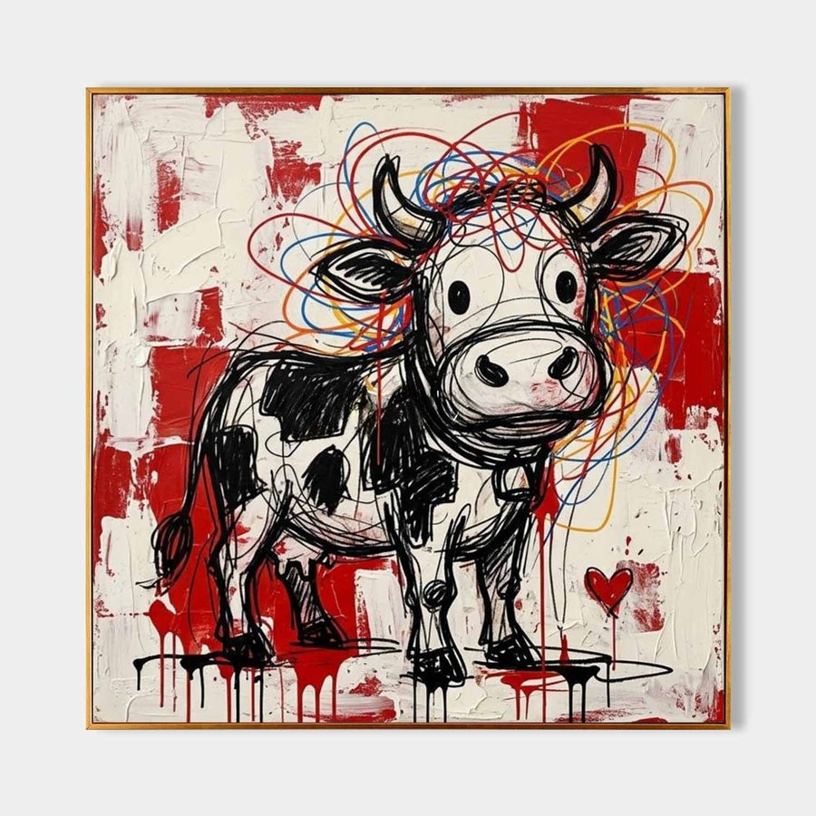 Scribbled Cow on Red Patchwork
