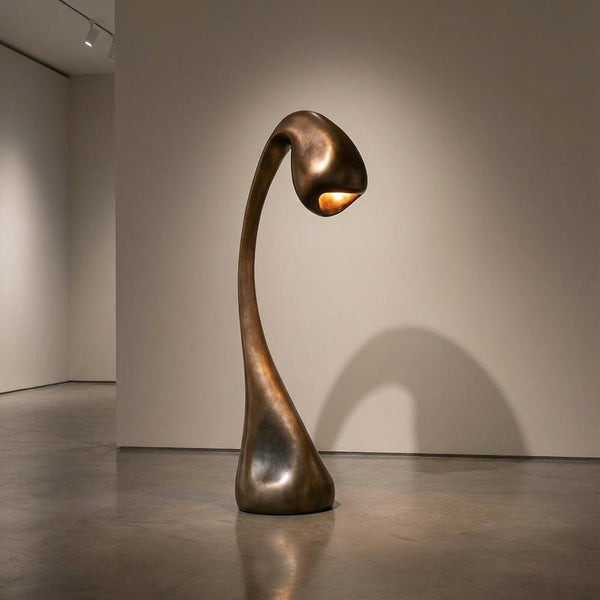 Sculpted Arc Dark Patina Resin Floor Lamp