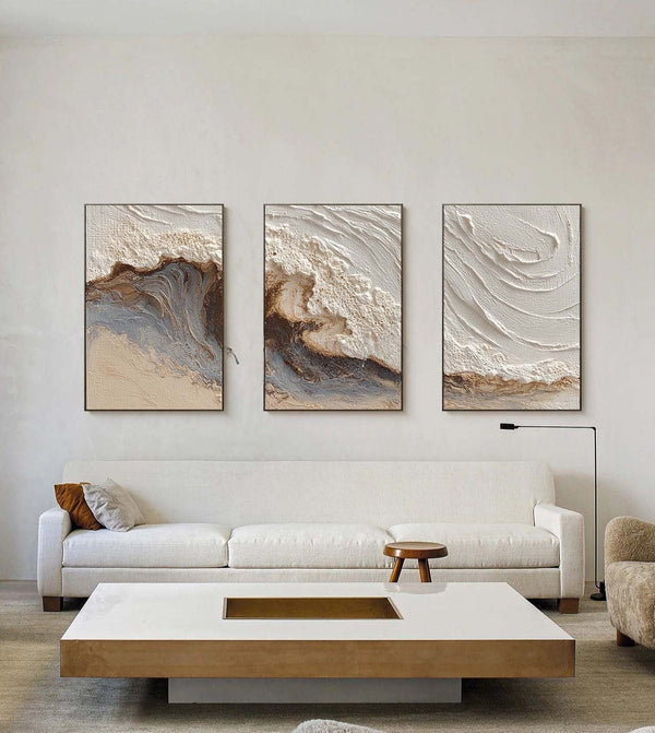 Sculpted Ivory Waves Triptych