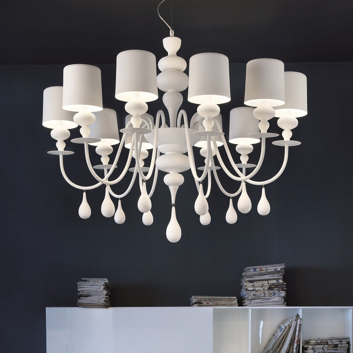 Sculpted Resin Cluster Chandelier with Aluminum Shades