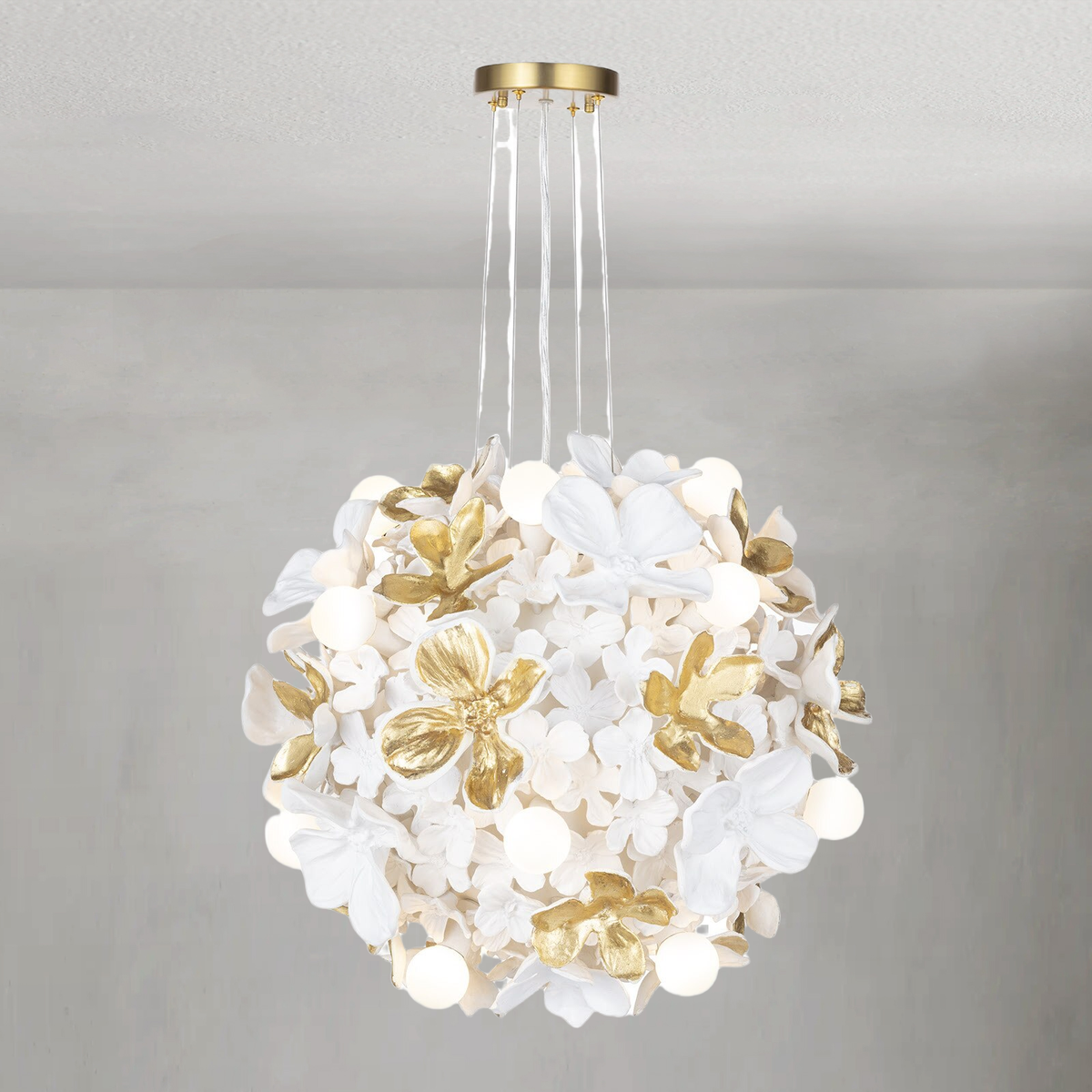 Sculpted Resin Petal Cluster Chandelier with Glass Globes