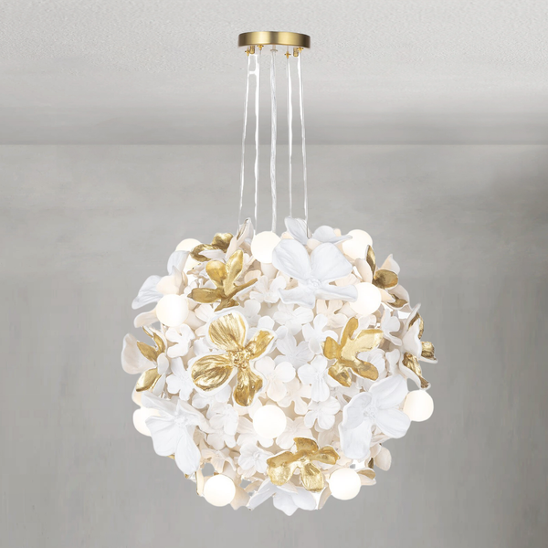 Sculpted Resin Petal Cluster Chandelier with Glass Globes