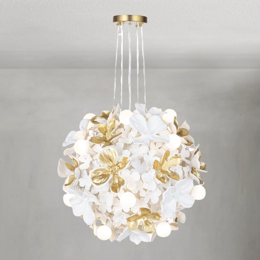 Sculpted Resin Petal Cluster Chandelier with Glass Globes