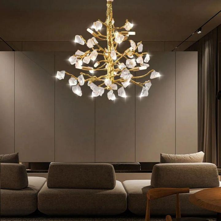 Sculptural Aluminum Branch Chandelier with Glass