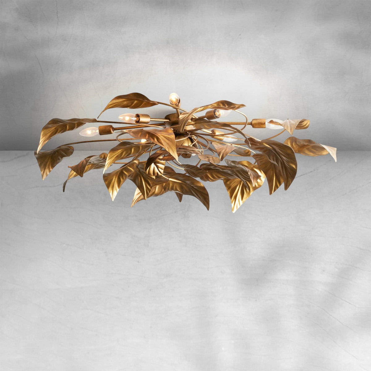Sculptural Antiqued Gold Iron Branch Flush Mount