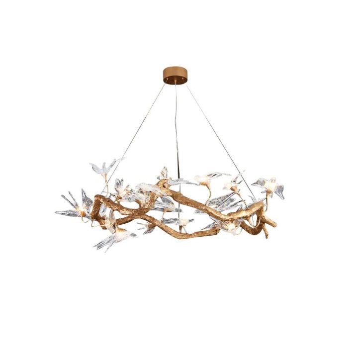 Sculptural Branching Brass and Clear Glass Chandelier