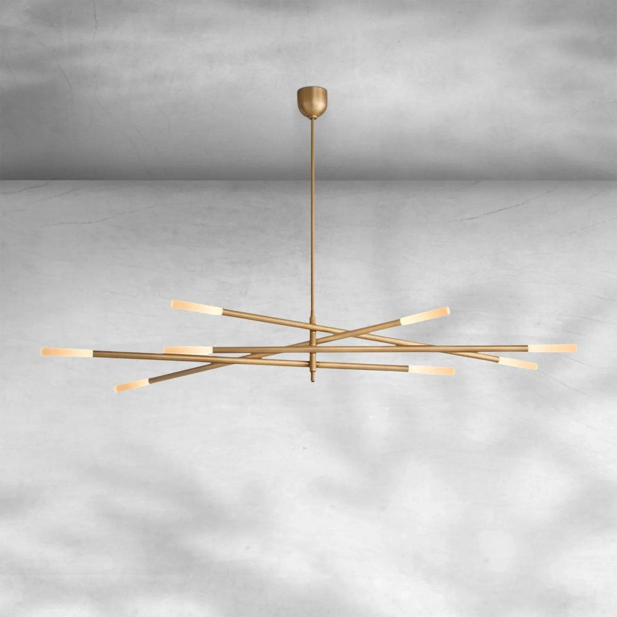Sculptural Branching Brass and Etched Crystal Orb Chandelier
