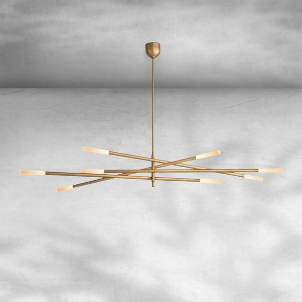 Sculptural Branching Brass and Etched Crystal Orb Chandelier