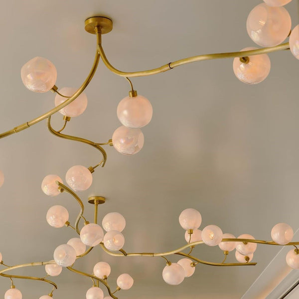 Sculptural Branching Chandelier with Frosted Glass Globe Clusters