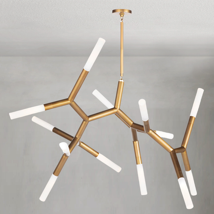 Sculptural Branching Steel Chandelier with Frosted Shades