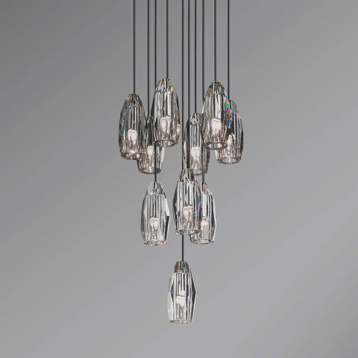 Sculptural Brass Ring Chandelier with Crystal