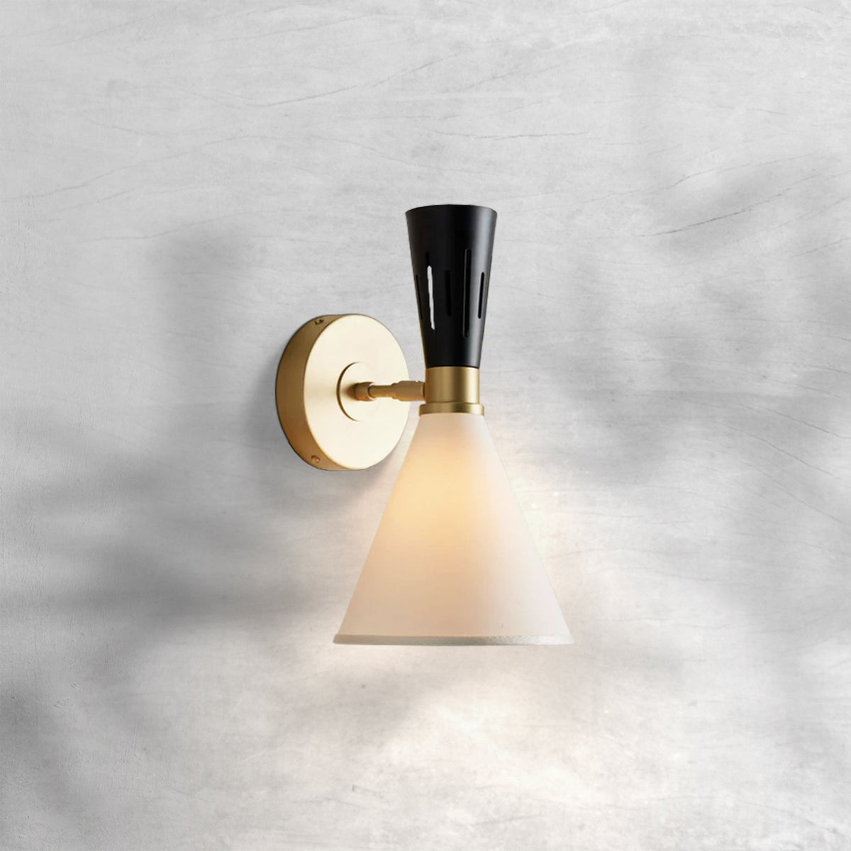 Sculptural Brass Wall Sconce with Fabric Shade